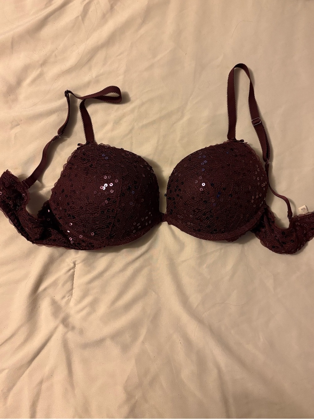 aerie Sequin Lace Push-Up Bra in Burgundy